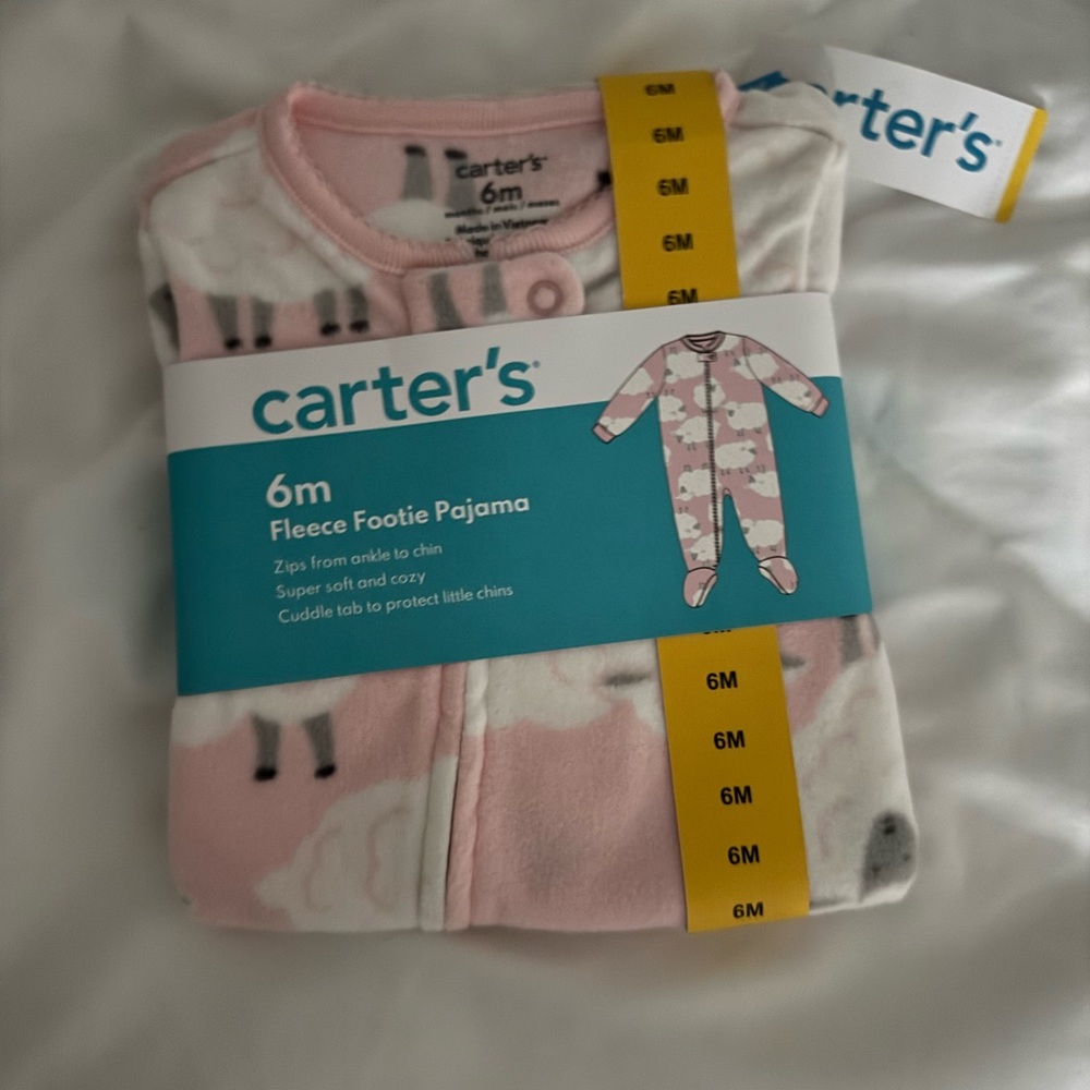 Carter's Pink and White Fleece Footie Pajama - Sheep Print